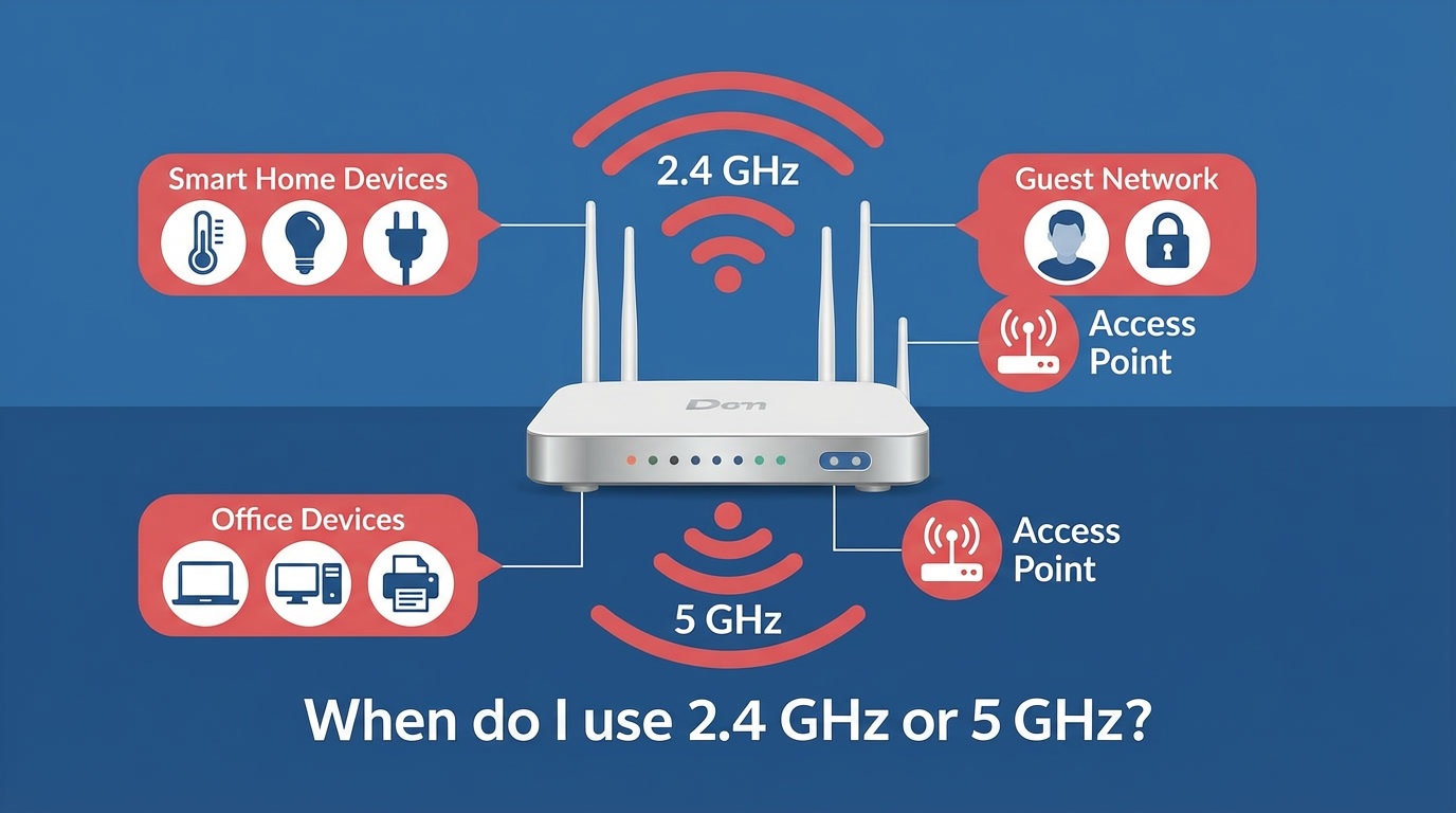 2.4 GHz vs 5 GHz Wi-Fi networks comparison showing different wireless frequencies